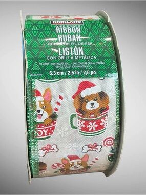 Costco Christmas Ribbon Dogs Wire Edged 2.5” x 50 Yards Kirkland Signature NWT
